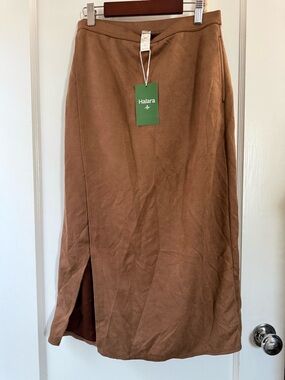 HALARA NWT Small Camel Brown Midi Skirt with Side Slit Pockets